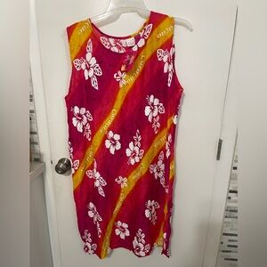 Island Expressions Curacao pink yellow orange Hibiscus Hawaiian sleeveless Dress